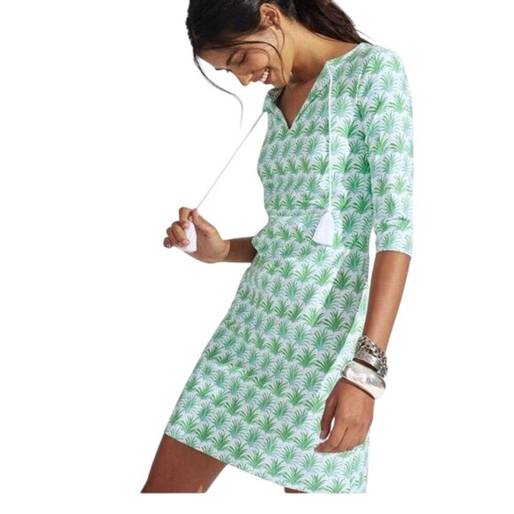 Persifor Green Palm Leaf Self Tie 3/4 Sleeves Sheath Dress Womens Size XSmall